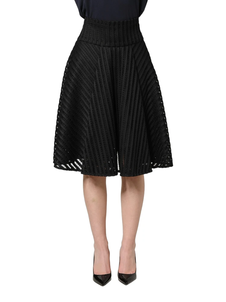 Cotton Striped Flared Silhouette Aline Midi Black