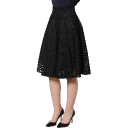 Cotton Striped Flared Silhouette Aline Midi Black