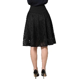 Cotton Striped Flared Silhouette Aline Midi Black