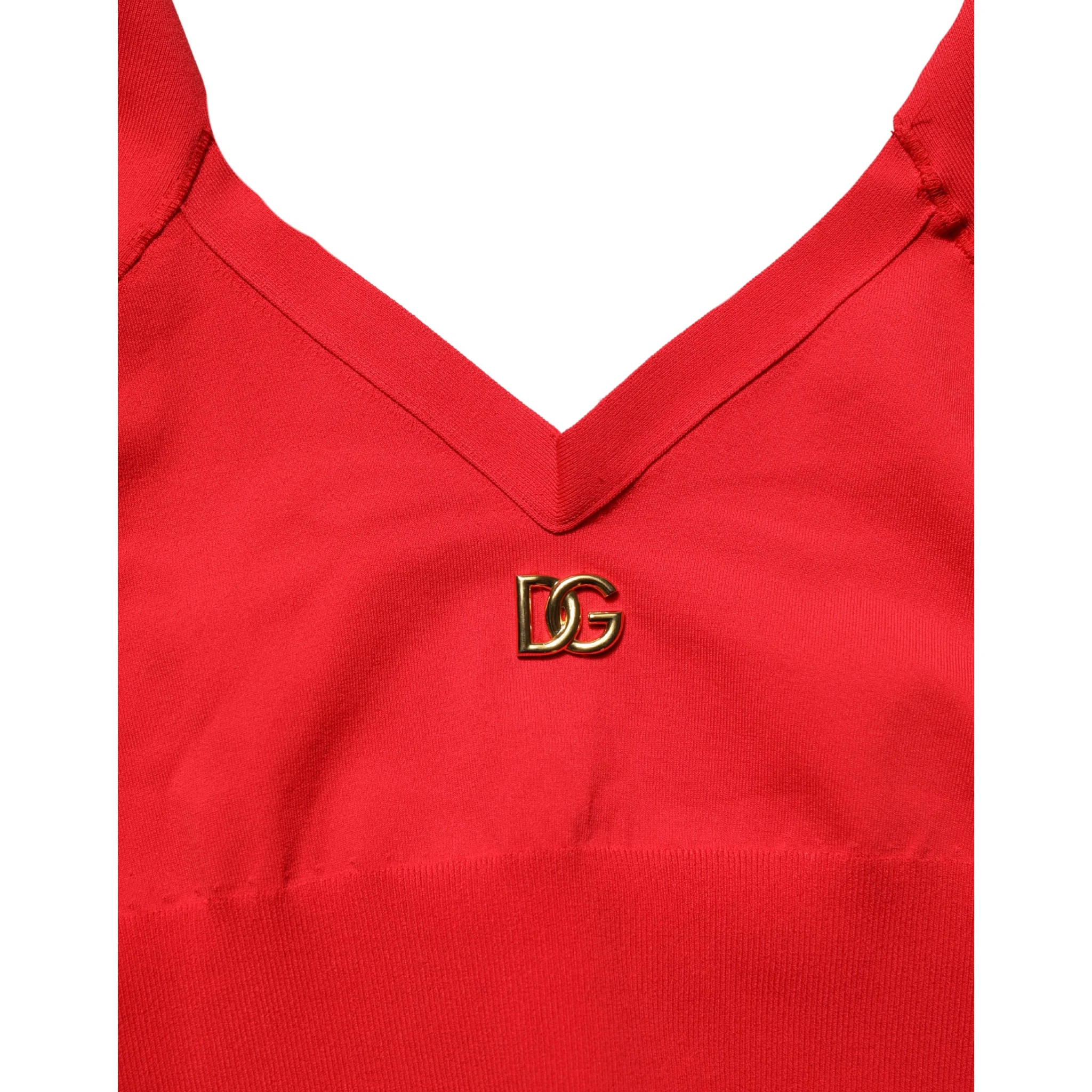 Red Viscose Sleeveless Halter Crop Tank Top