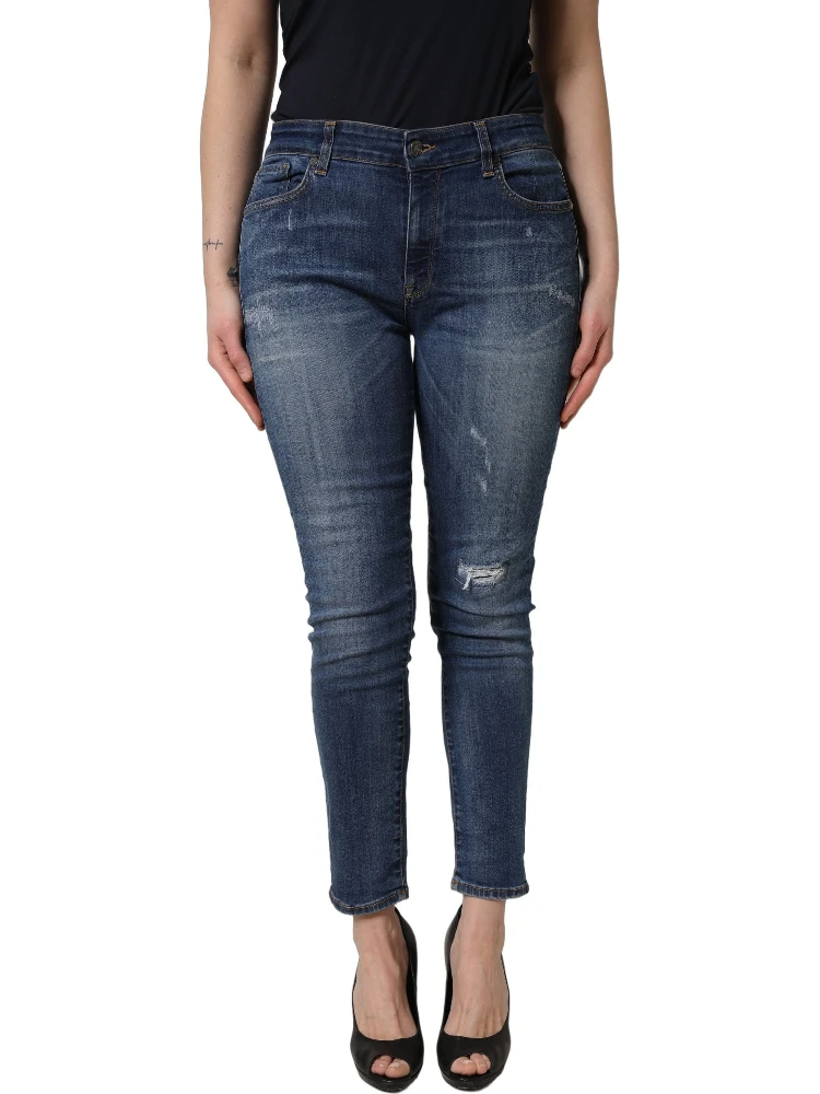 Blue Tattered Skinny Mid Waist Denim Jeans alternative