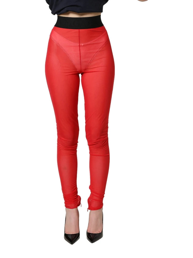 Red Nylon Stretch Slim Legging Trouser Pants alternative