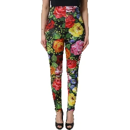 Multicolor Floral Stretch Jersey Leggings Pants