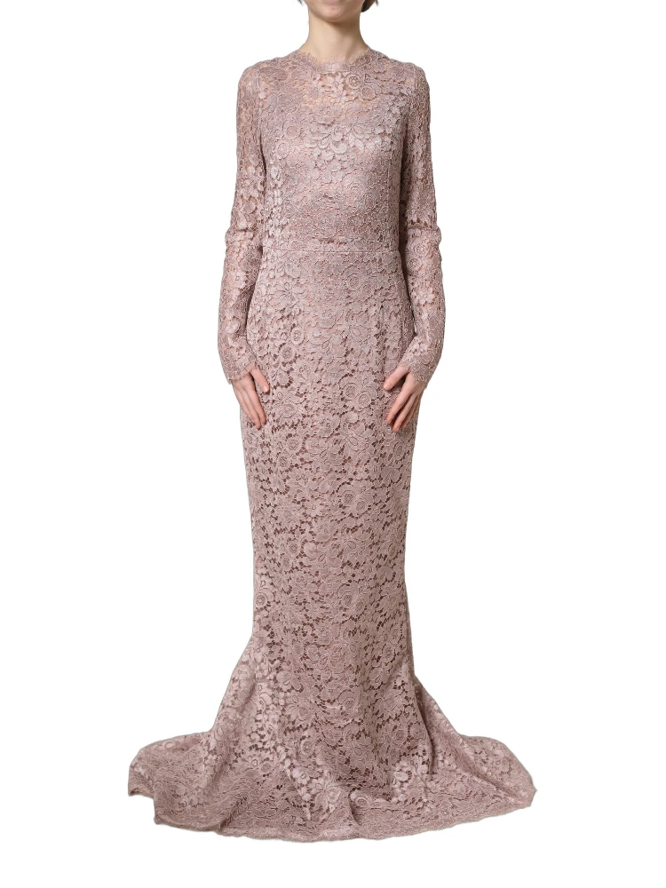 Pink Lace Long Sleeves Evening Gown Dress alternative