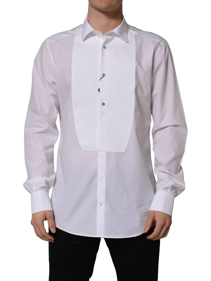 White Bib Cotton Poplin Dress Formal Shirt