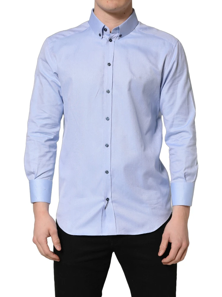 Light Blue Cotton Dress Formal Men Shirt