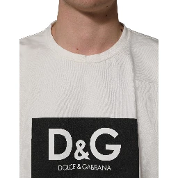 White Logo Print Cotton Crew Neck Men T-shirt