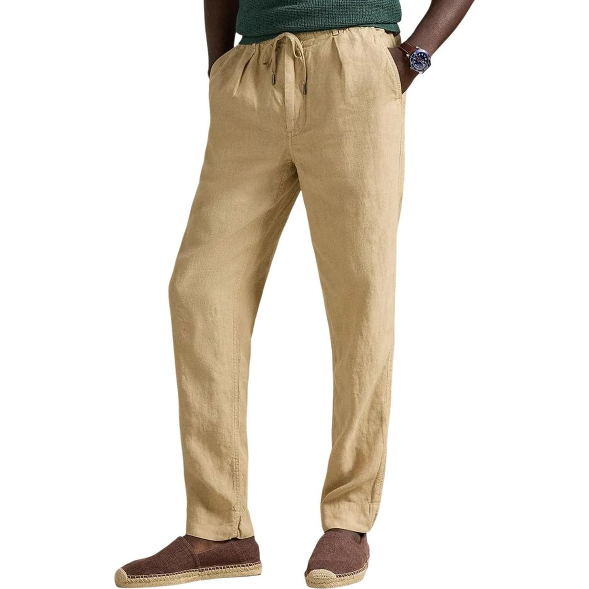 Beige Linen Casual Pants