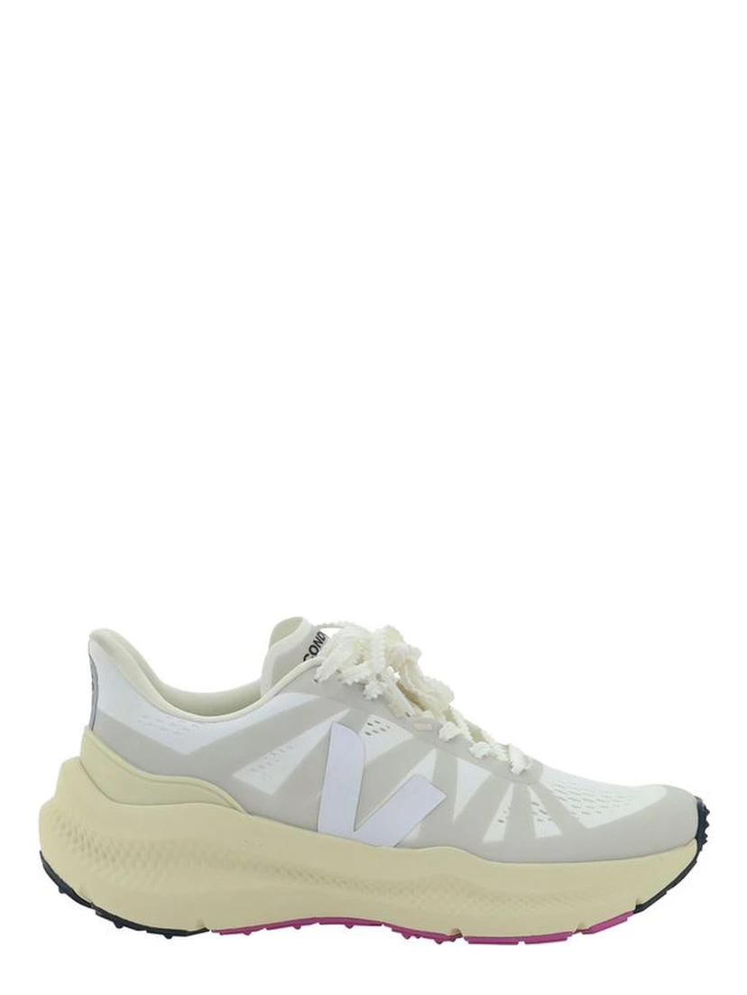 White Polyester Athletic Sneakers
