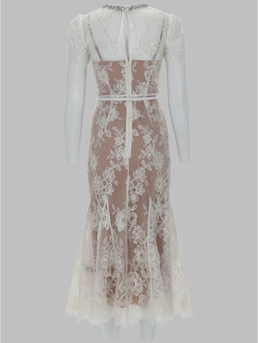 ABITO MIDI CON APPLICAZIONI IN PIZZO E PAILLETTES