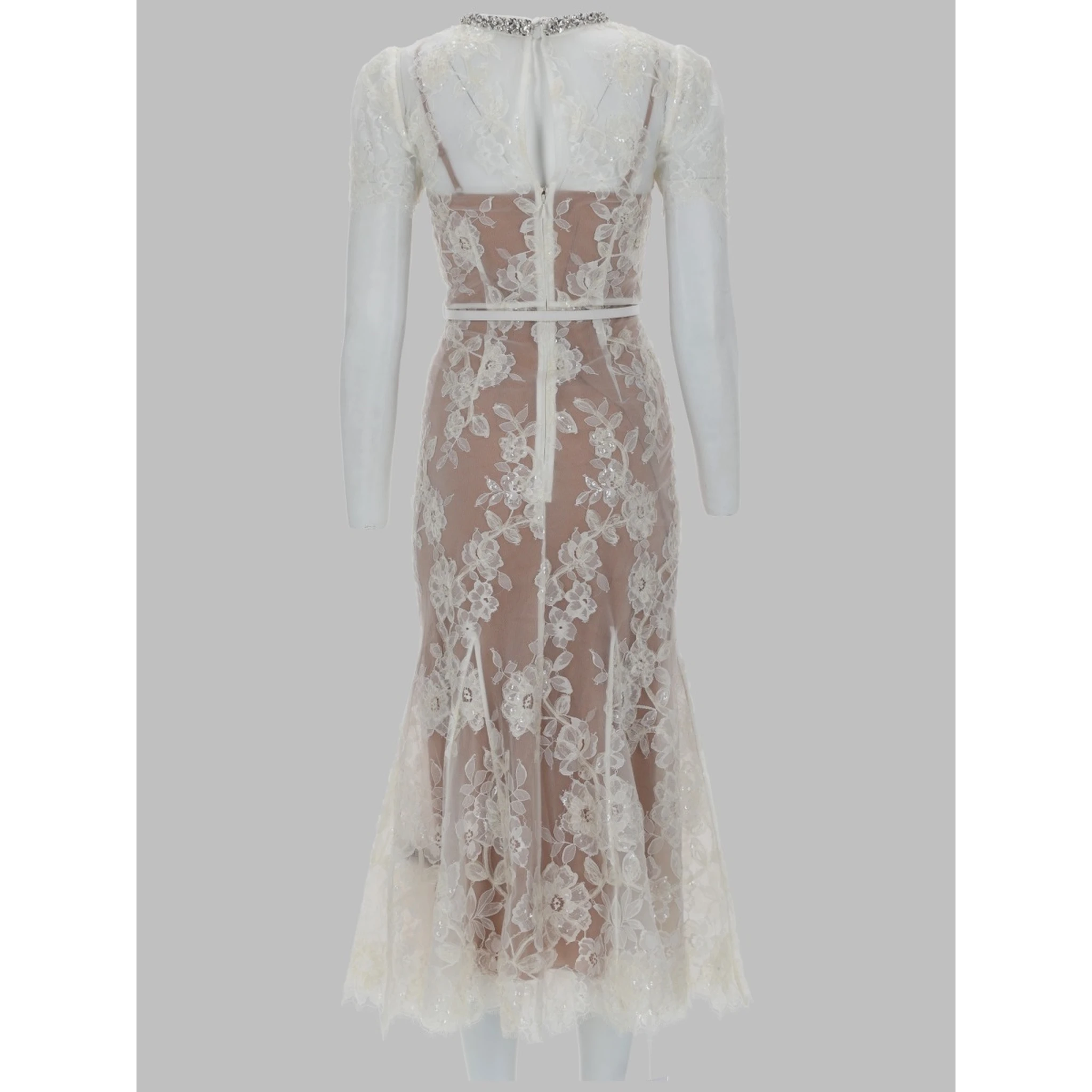 ABITO MIDI CON APPLICAZIONI IN PIZZO E PAILLETTES