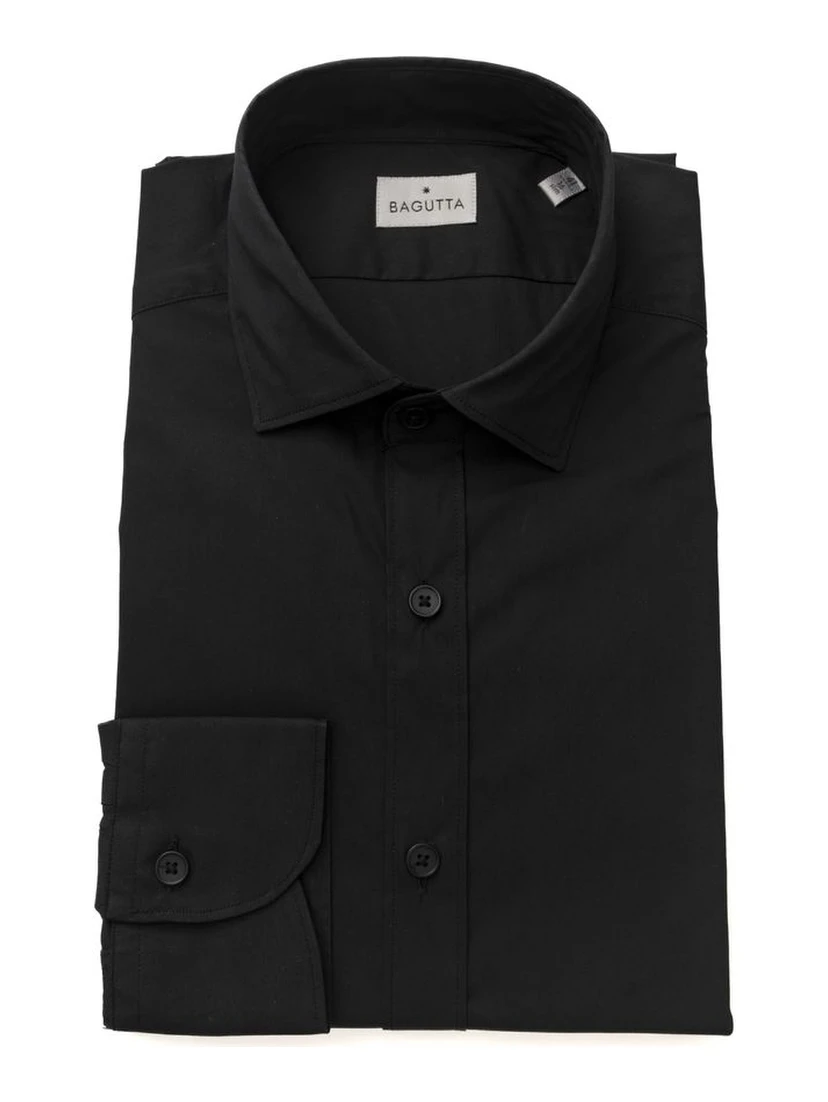 Black Cotton Men's Slim Shirt