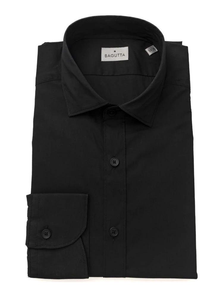 Black Cotton Men's Slim Shirt