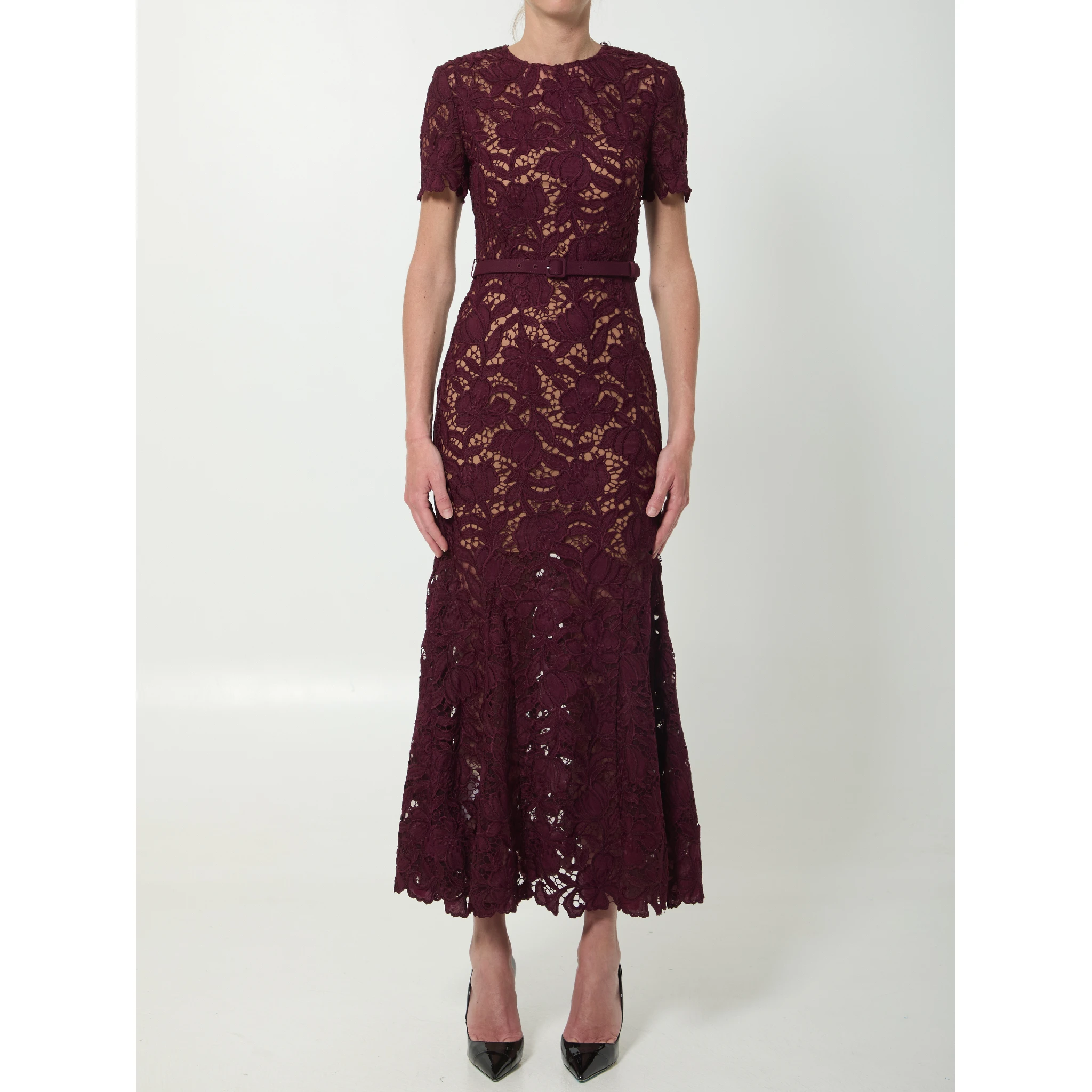 Burgundy lace midi dress