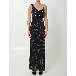Black rhinestones draped maxi dress