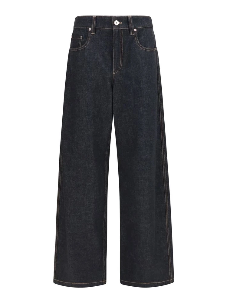 Blue Cotton Straight-Leg Jeans