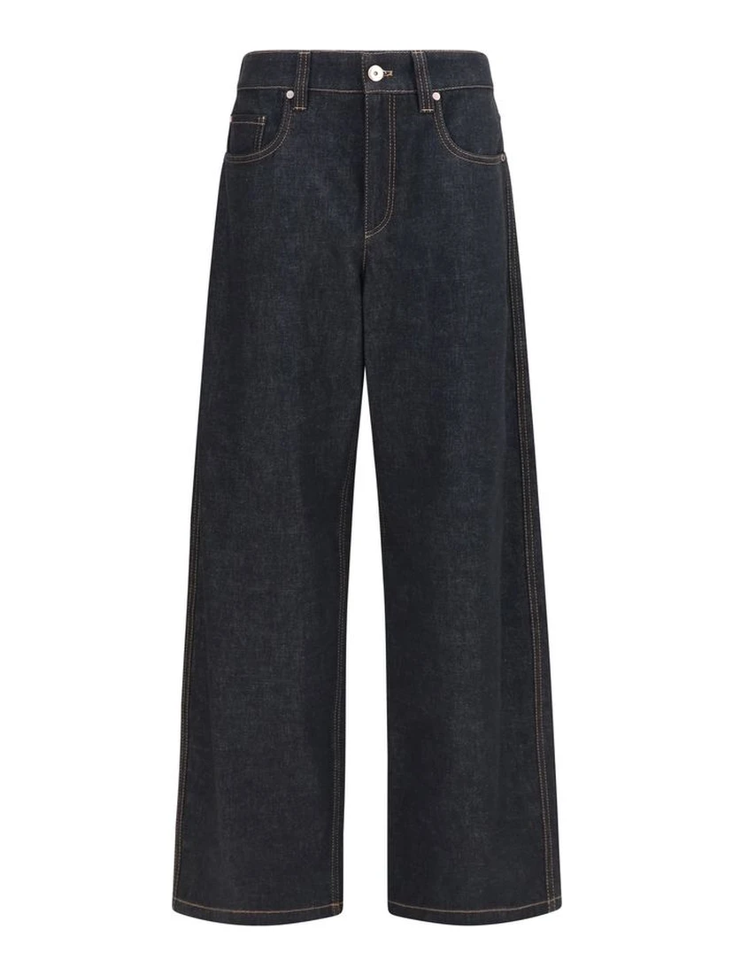 Blue Cotton Straight-Leg Jeans