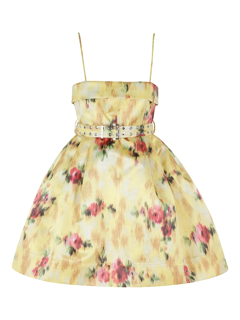 PRINTED DUCHESSE SATIN BUBBLE MINI DRESS