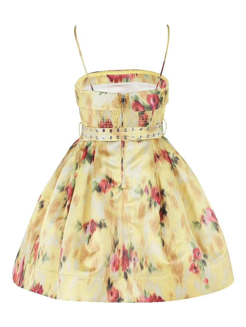 PRINTED DUCHESSE SATIN BUBBLE MINI DRESS