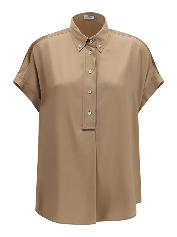 Beige Silk Shortsleeve Shirt