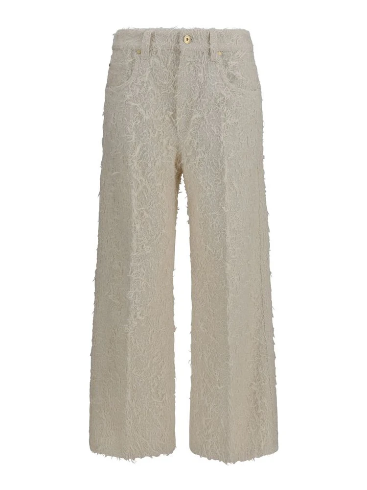 Beige Cotton Cropped Pants