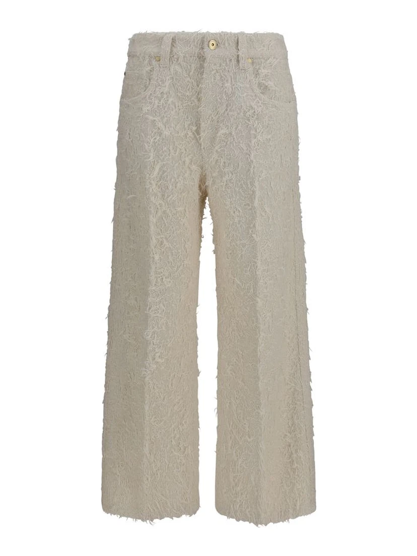 Beige Cotton Cropped Pants