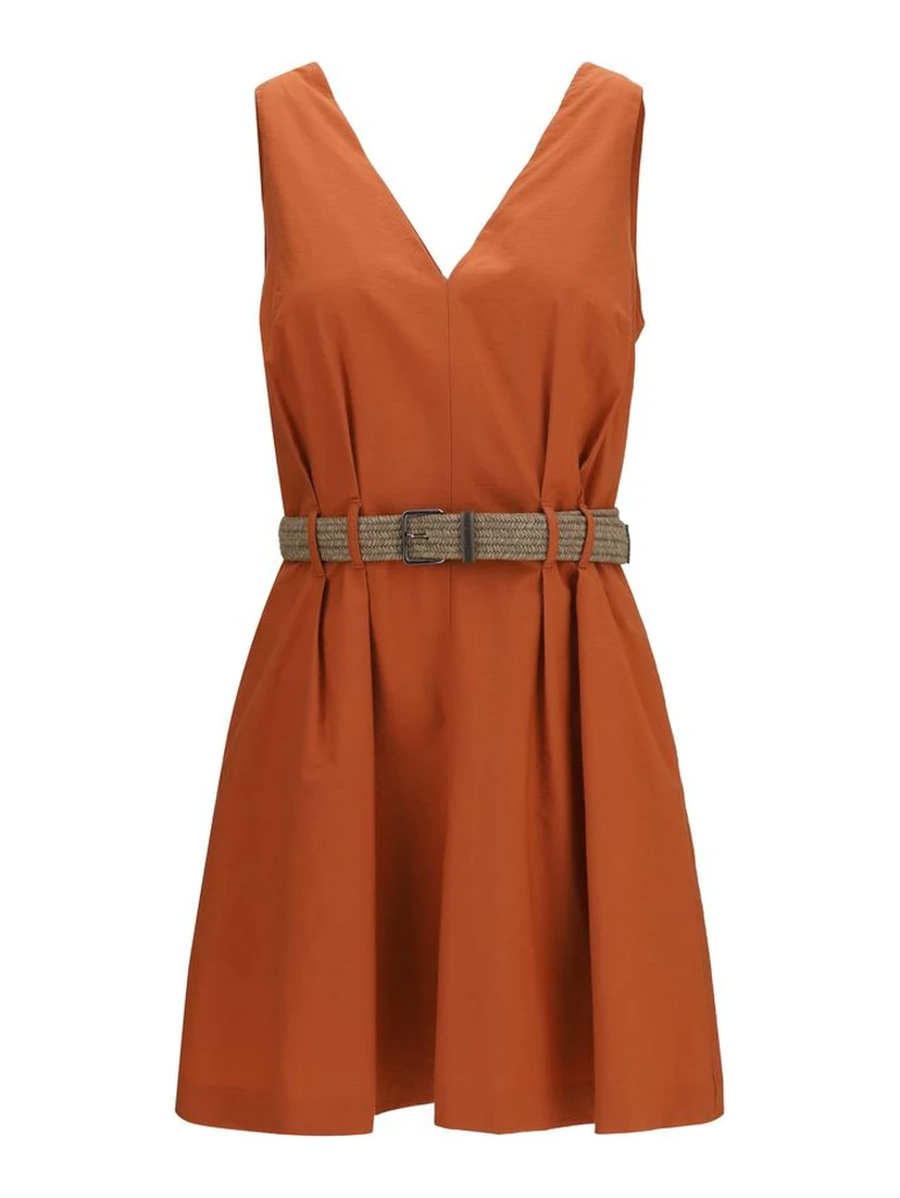Orange Cotton Casual Dress