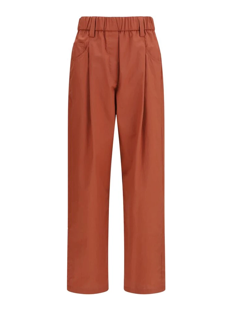 Orange Cotton Casual Pants