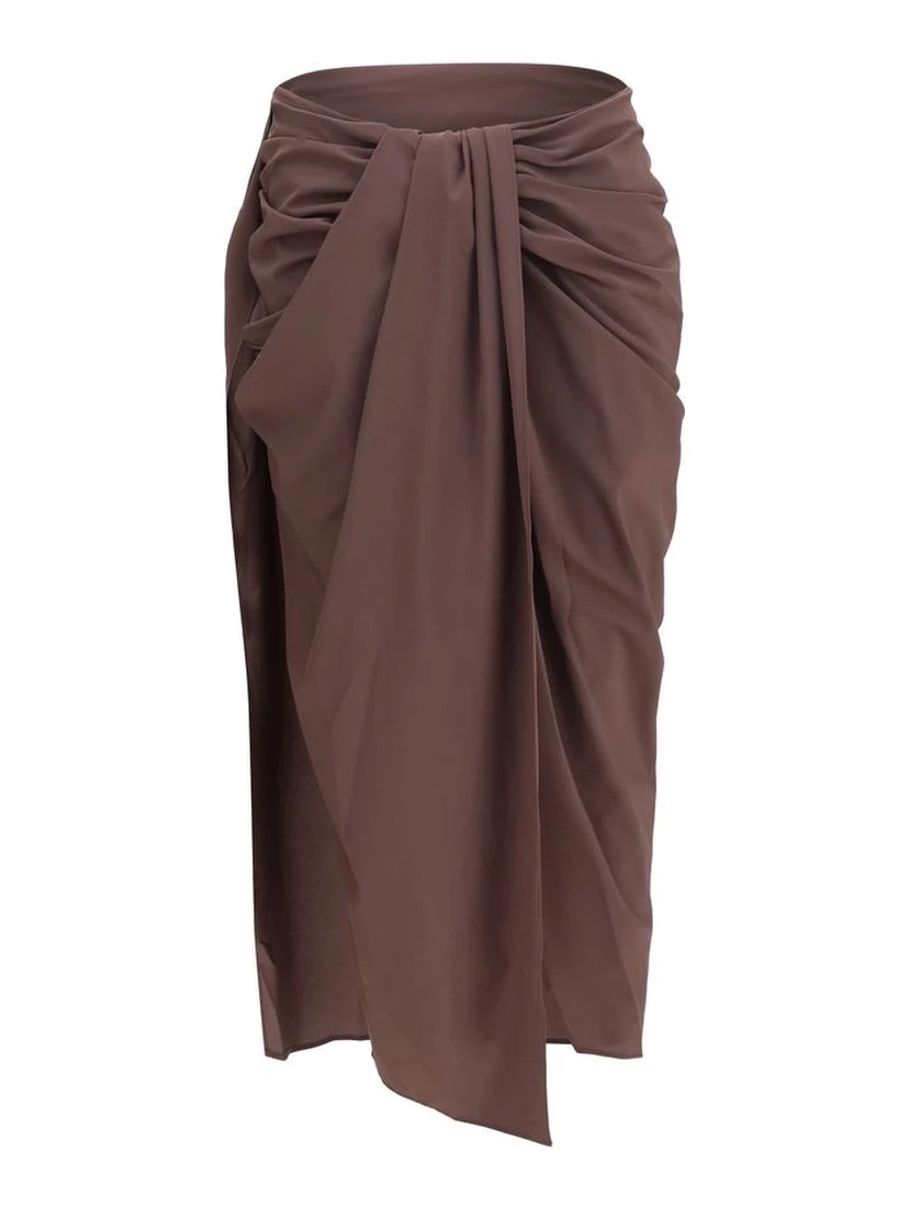 Brown Polyester Midi Skirt