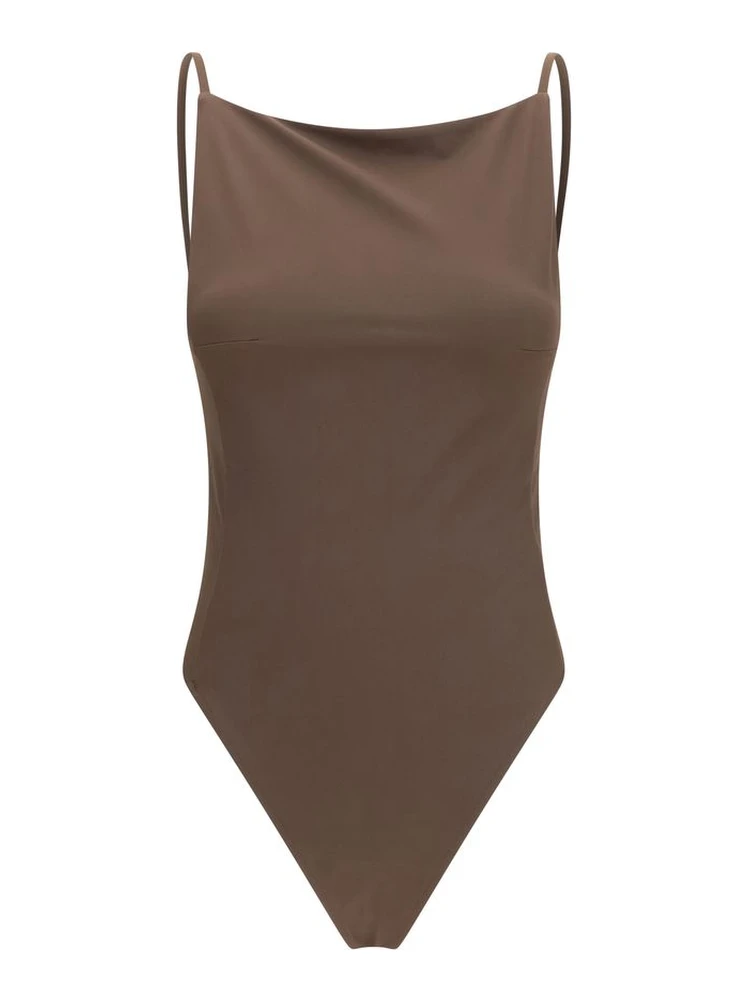 Brown Polyamide One-Piece Swimsuit
