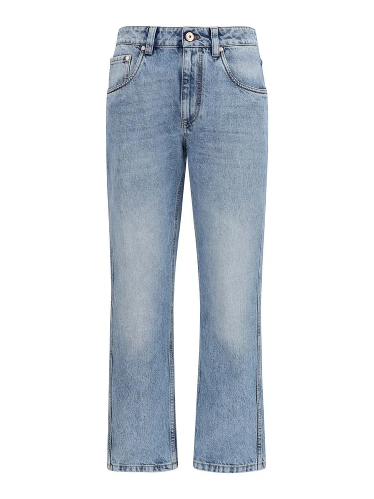 Blue Cotton Straight-Leg Jeans