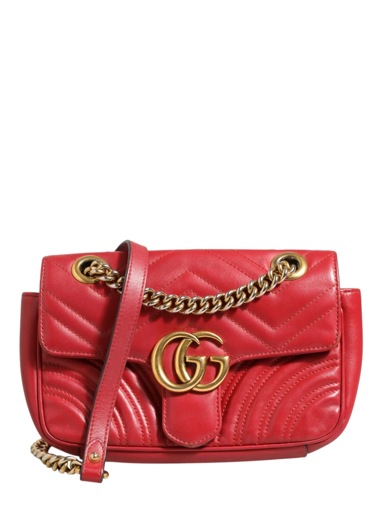 Marmont Small Shoulder Bag in Rosso Ancora Red Leather