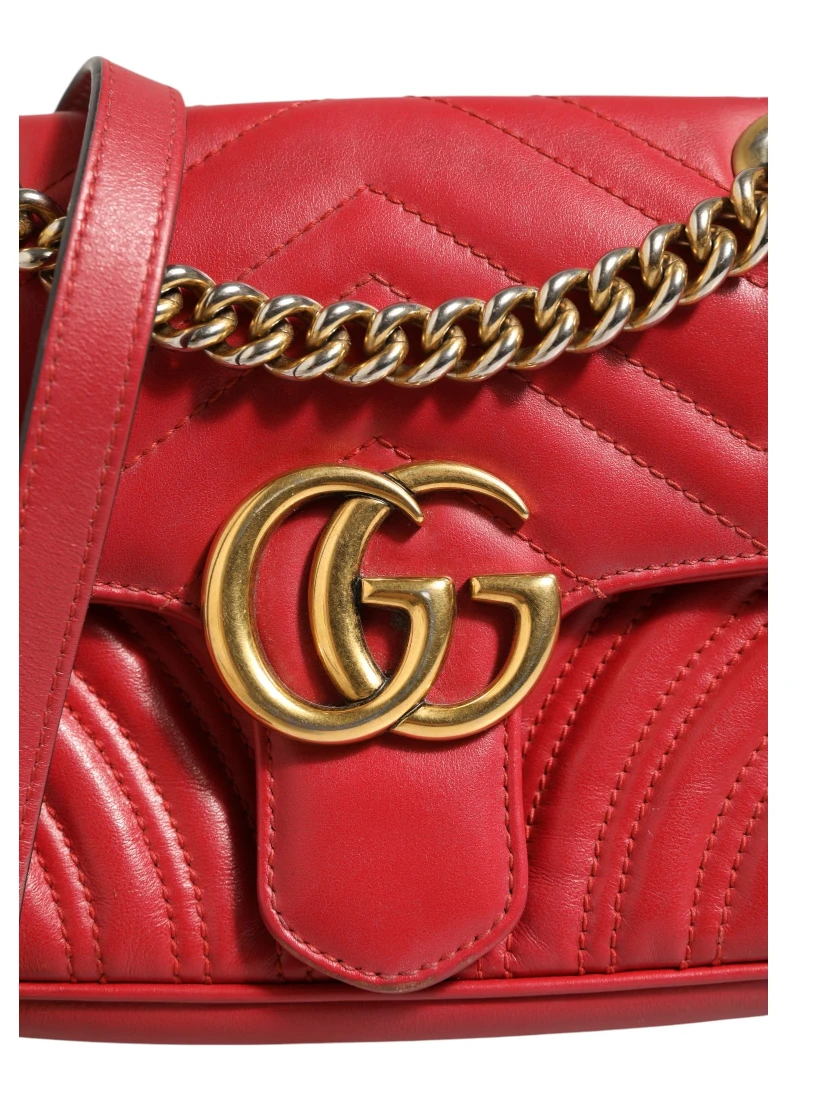 Marmont Small Shoulder Bag in Rosso Ancora Red Leather