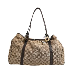 Beige and Black Canvas Twins Medium Tote Bag