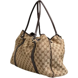 Beige and Black Canvas Twins Medium Tote Bag