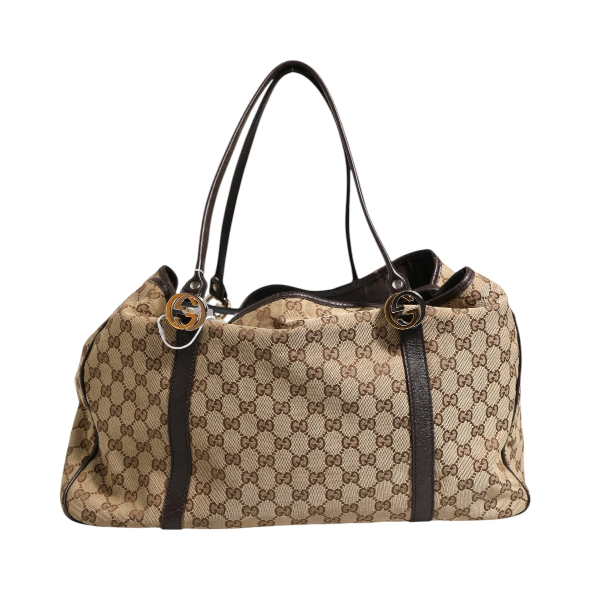 Beige and Black Canvas Twins Medium Tote Bag