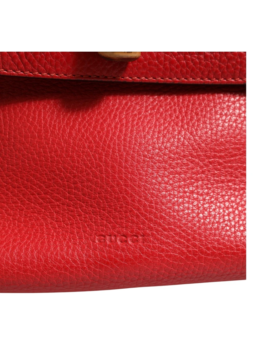 Red Leather Bamboo Daily Tote Crossbody Bag