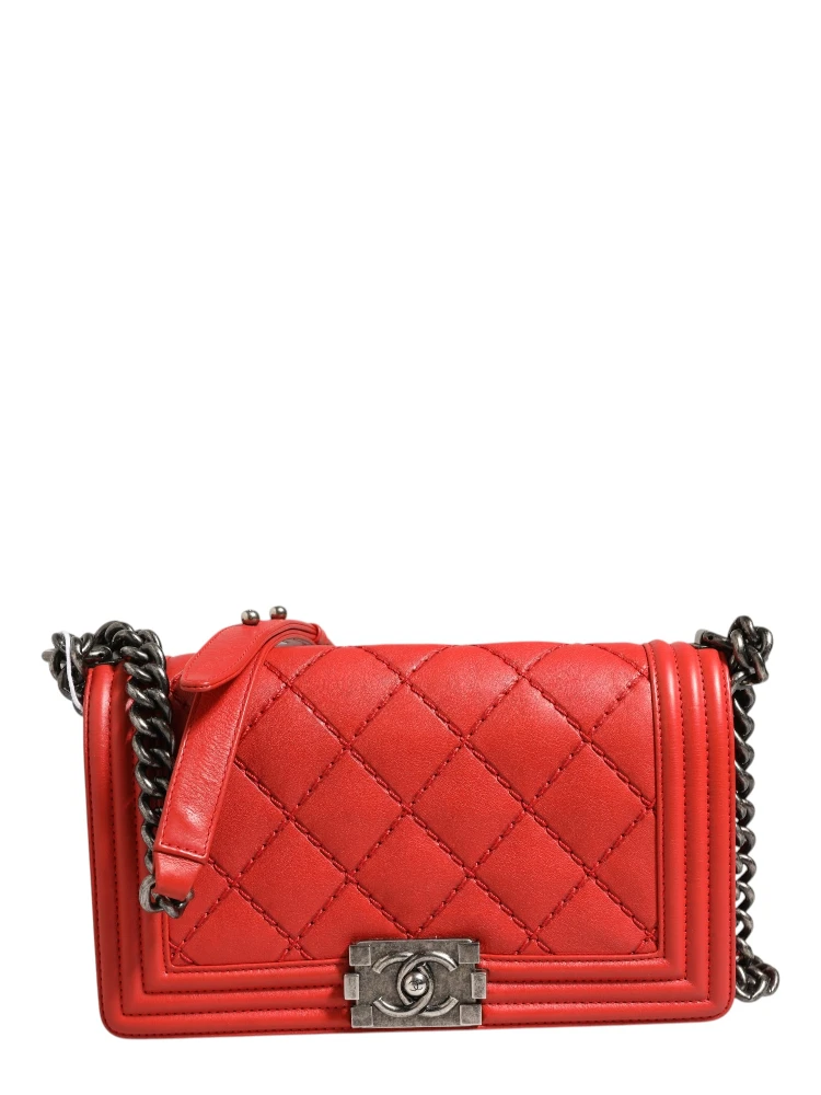 Red Diamond Stitch Calfskin Leather New Medium Boy Bag