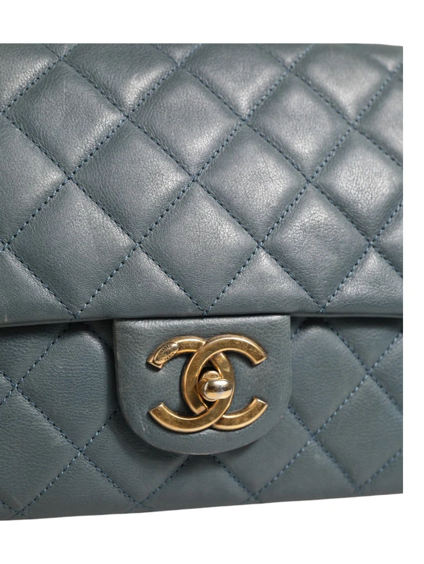 Blue Quilted Leather Crown Flap Shoulder Bag