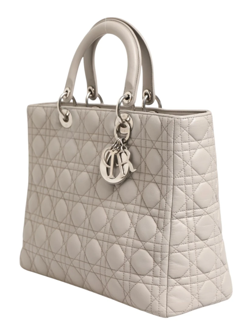 Lady Dior Large Grey Cannage Lambskin Bag