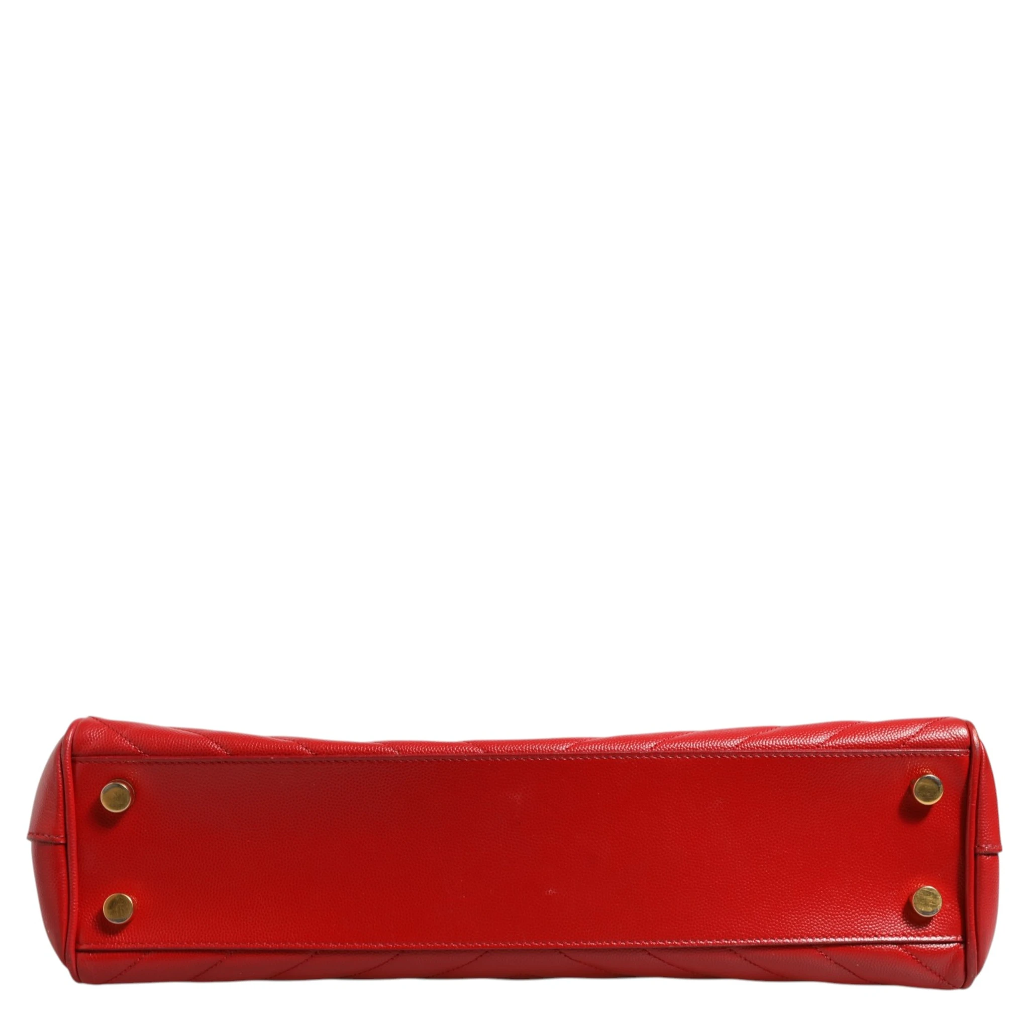 Red Chevron Quilted Grained Leather Monogram Tote Bag