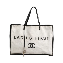 Ladies First White and Black Canvas Shopper Tote Bag