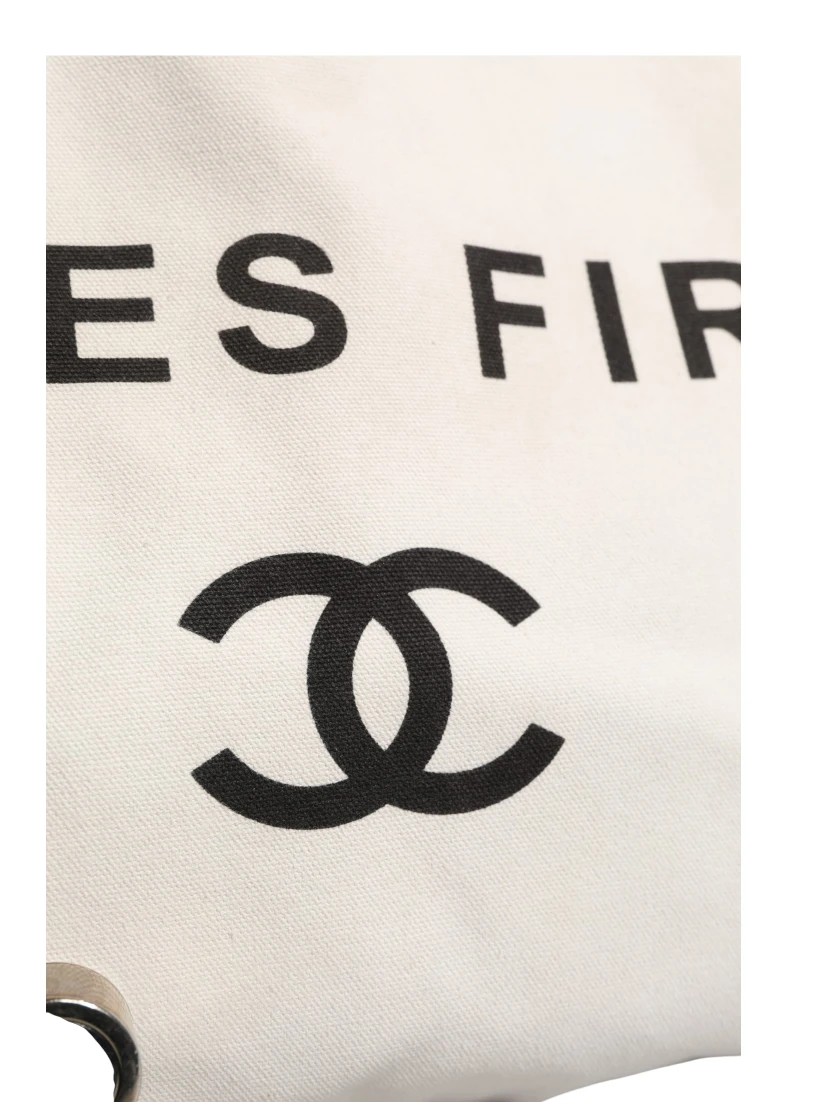 Ladies First White and Black Canvas Shopper Tote Bag