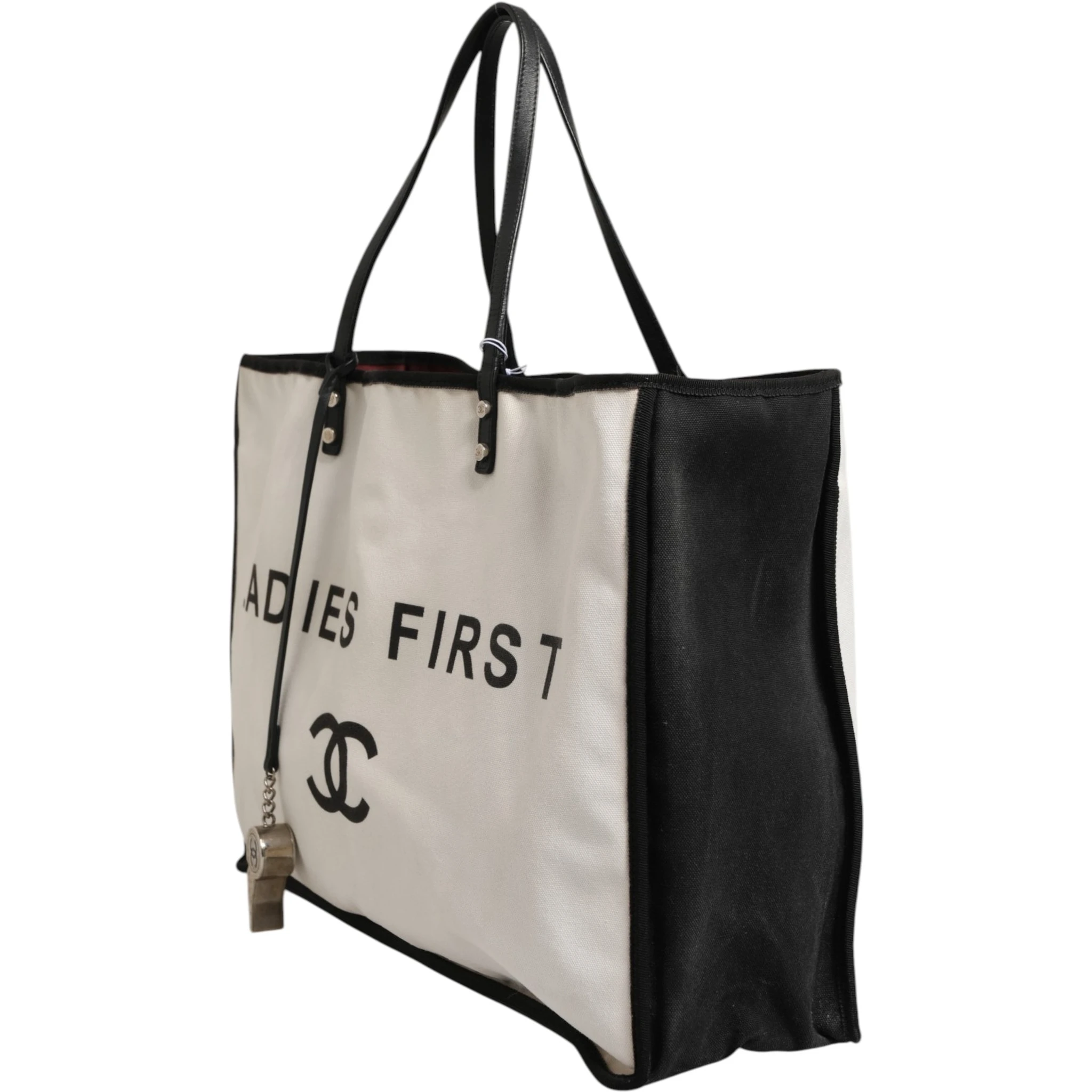 Ladies First White and Black Canvas Shopper Tote Bag