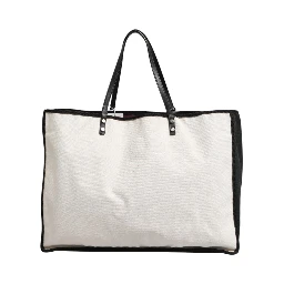 Ladies First White and Black Canvas Shopper Tote Bag