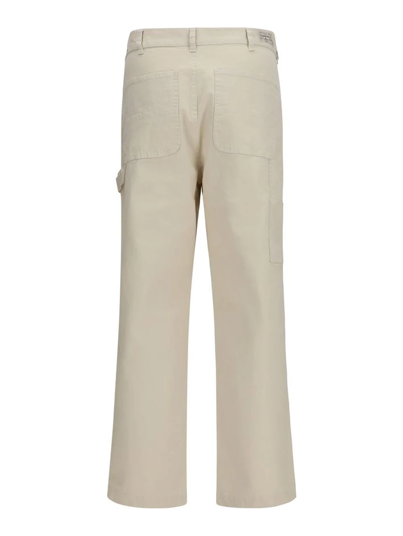 Beige Cotton Casual Pants