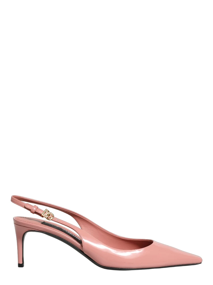 Pink Leather Mid Heels Slingbacks Shoes
