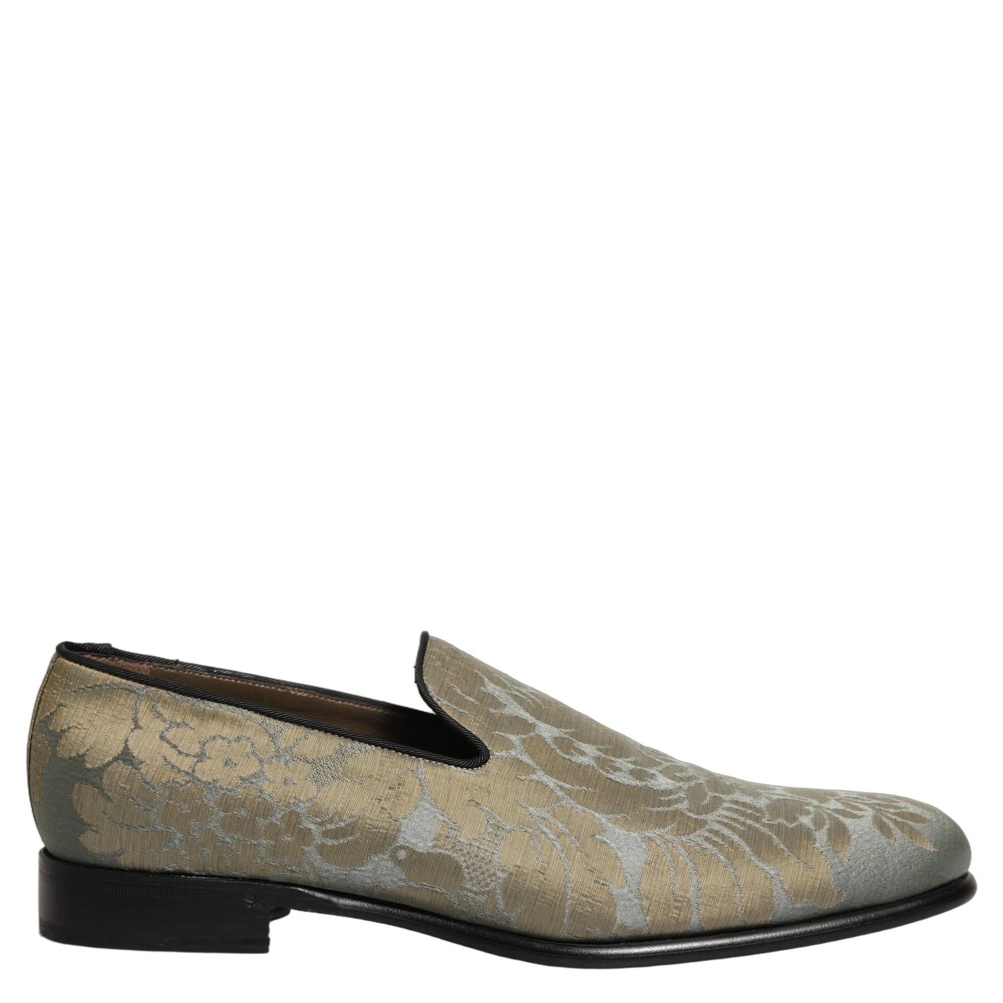 Gold Floral Jacquard Slip On Loafers Shoes