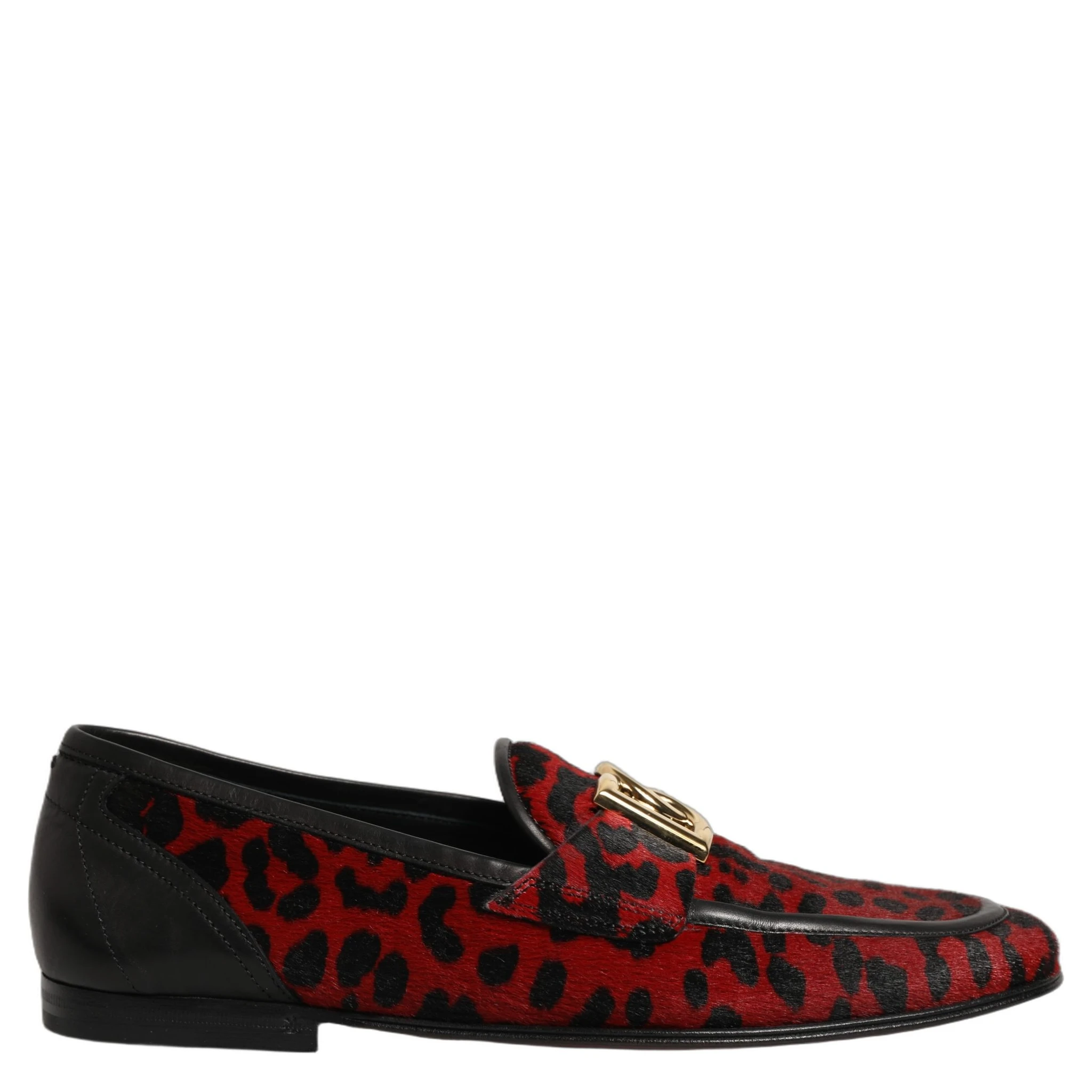 Red Leopard Print Pony Hair Dress Loafers Shoes