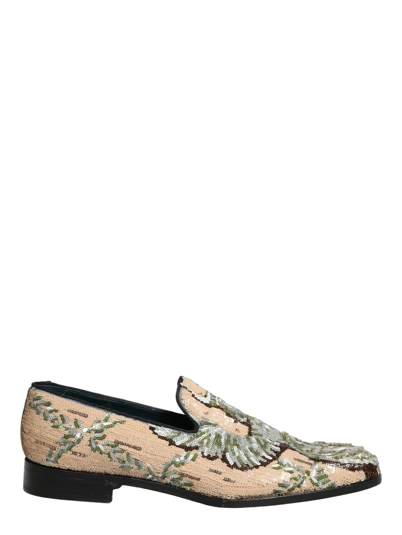 Beige Sequin Embroidery Dress Loafers Shoes